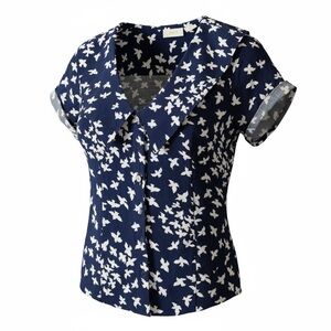 Anthro Maeve Navy Bird Print Button Blouse Size 4